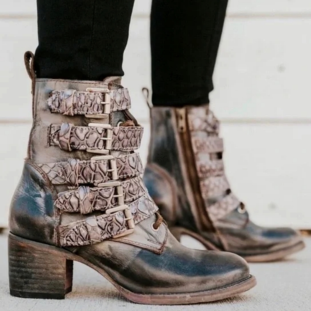 FREEBIRD BY STEVEN CANDICE STONE MULTI CROCO BOOTIES Size 12